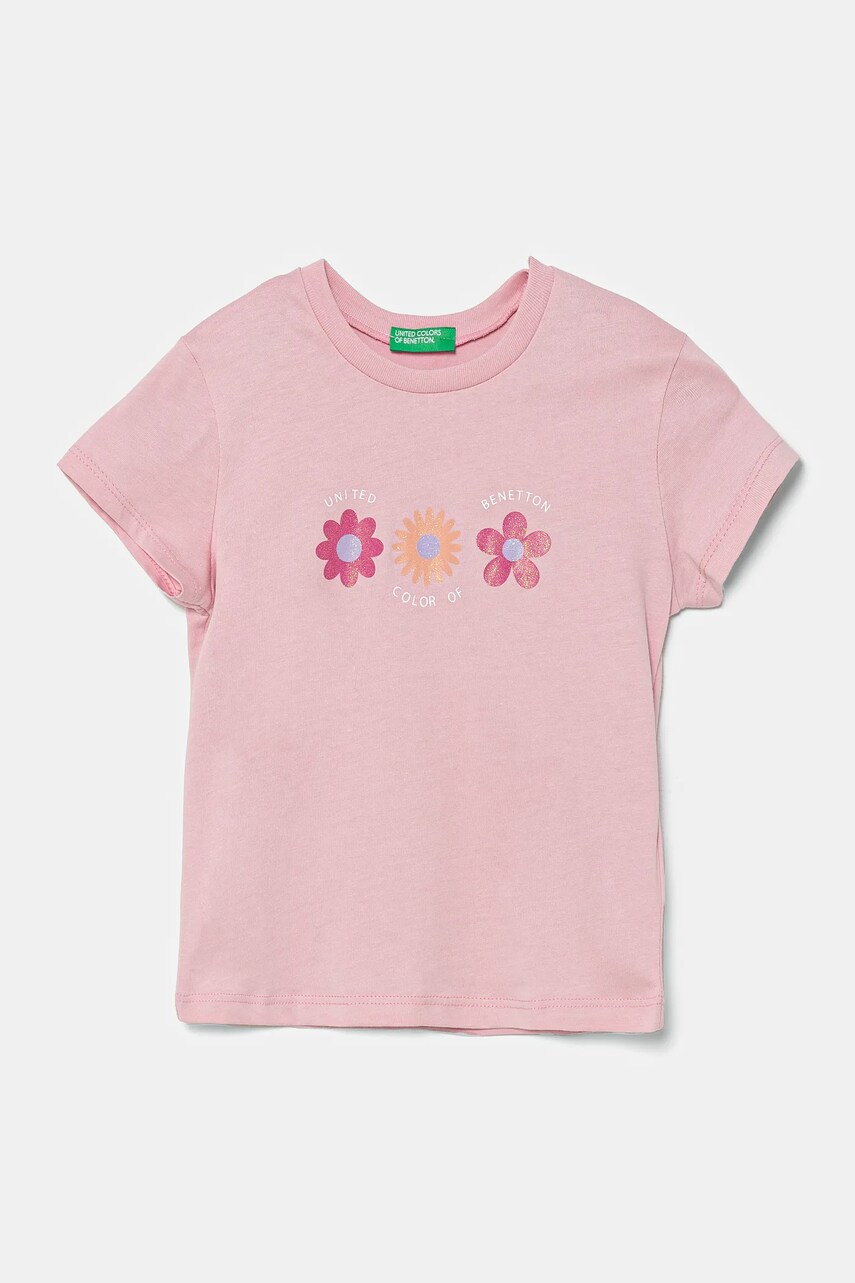 United Colors of Benetton tricou de bumbac pentru copii culoarea roz, 3I1XG10HU
