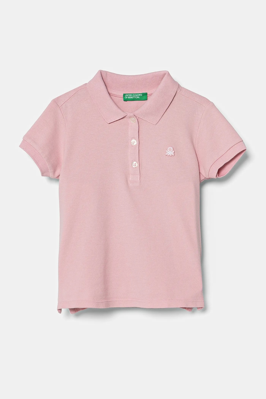 United Colors of Benetton tricou polo copii culoarea roz, cu guler, 3WG9G300A