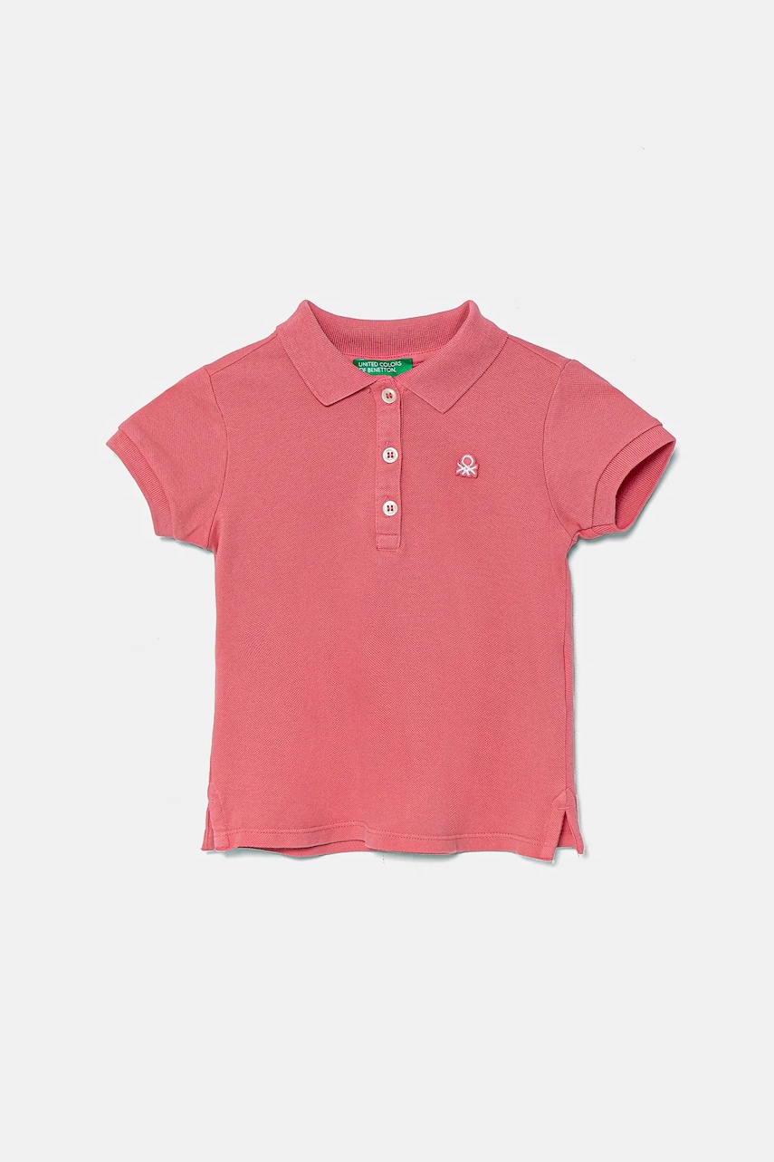 United Colors of Benetton tricou polo copii culoarea roz, cu guler, 3WG9G300A