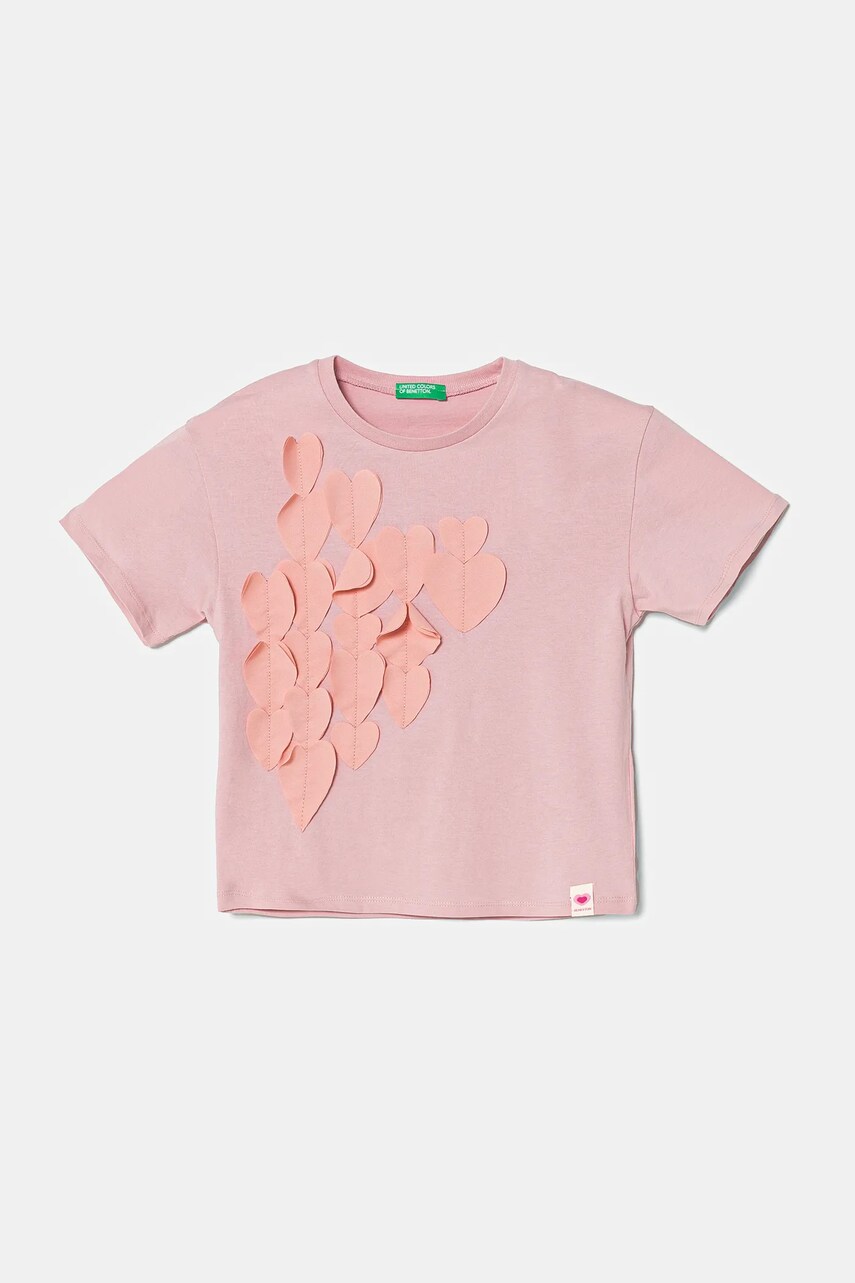 United Colors of Benetton tricou de bumbac pentru copii culoarea roz, 3I1XG10IK