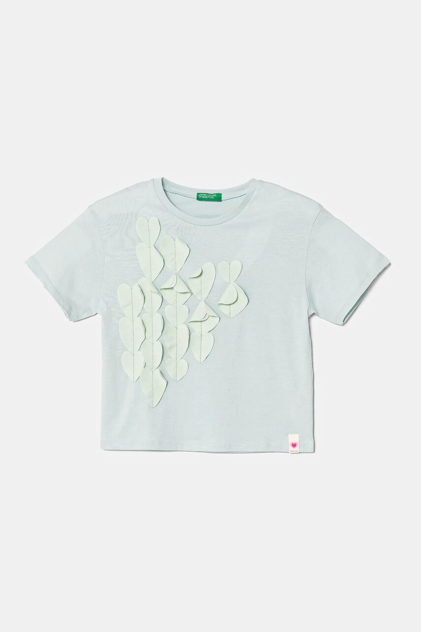 Levně Dětské bavlněné tričko United Colors of Benetton tyrkysová barva, 3I1XG10IK