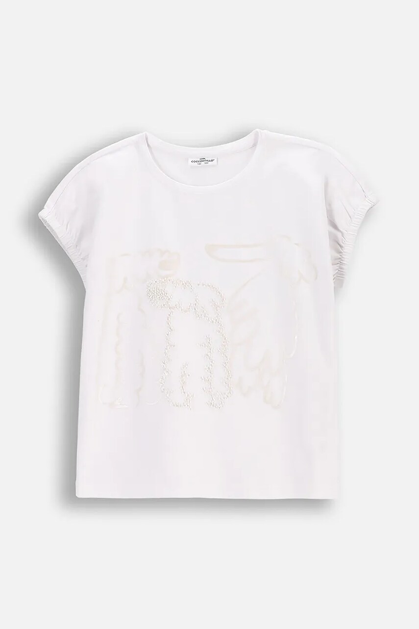 Coccodrillo tricou copii culoarea alb, FLOWER PARADISE GIRL JUNIOR