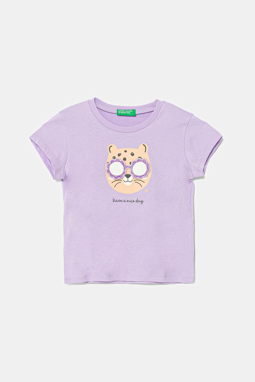 Levně Dětské bavlněné tričko United Colors of Benetton fialová barva, 3096G10J8