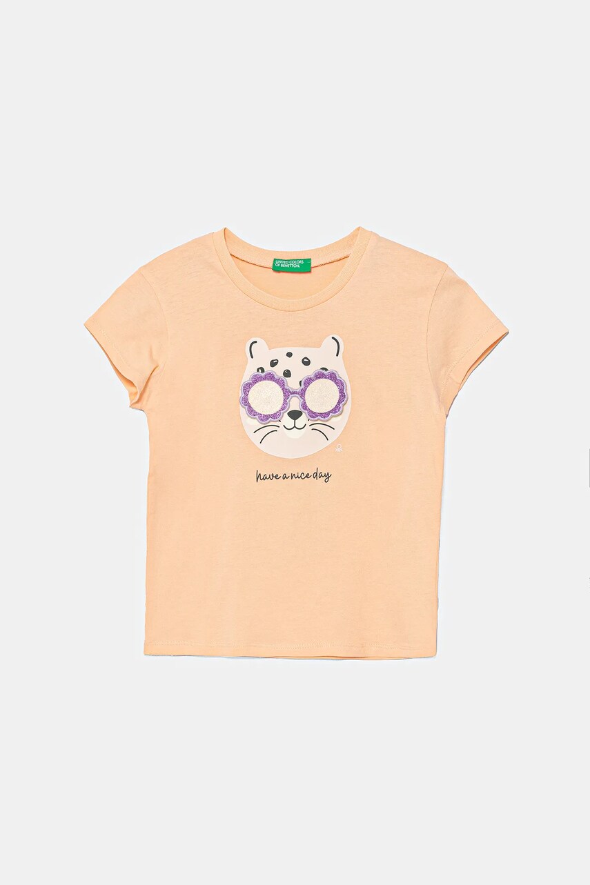 United Colors of Benetton tricou de bumbac pentru copii culoarea portocaliu, 3096G10J8