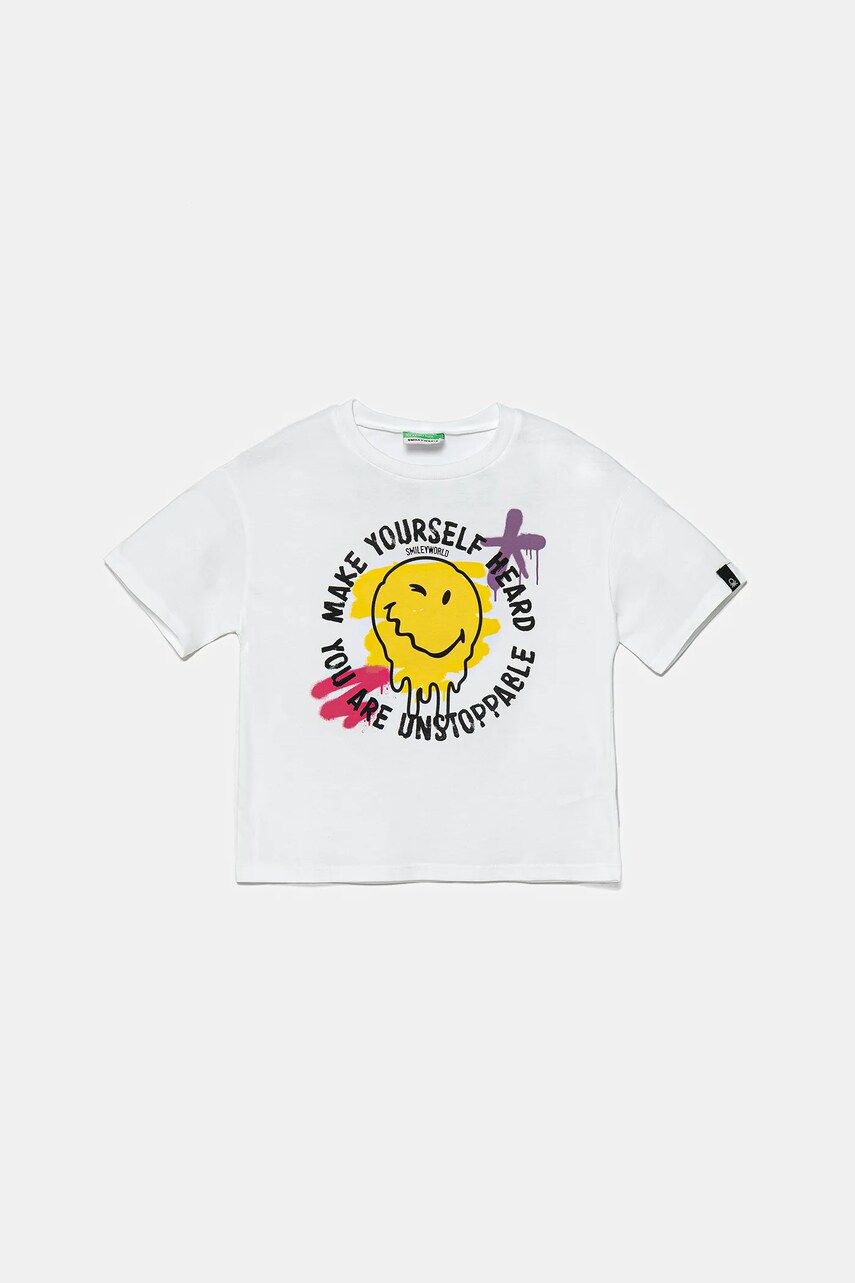 Levně Dětské bavlněné tričko United Colors of Benetton bílá barva, 3I1XC10NQ