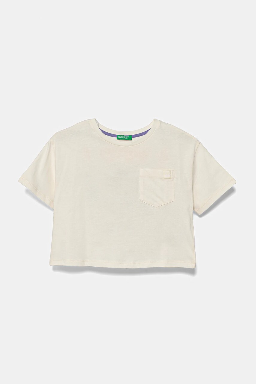 Levně Dětské bavlněné tričko United Colors of Benetton béžová barva, 3I1XC10N8