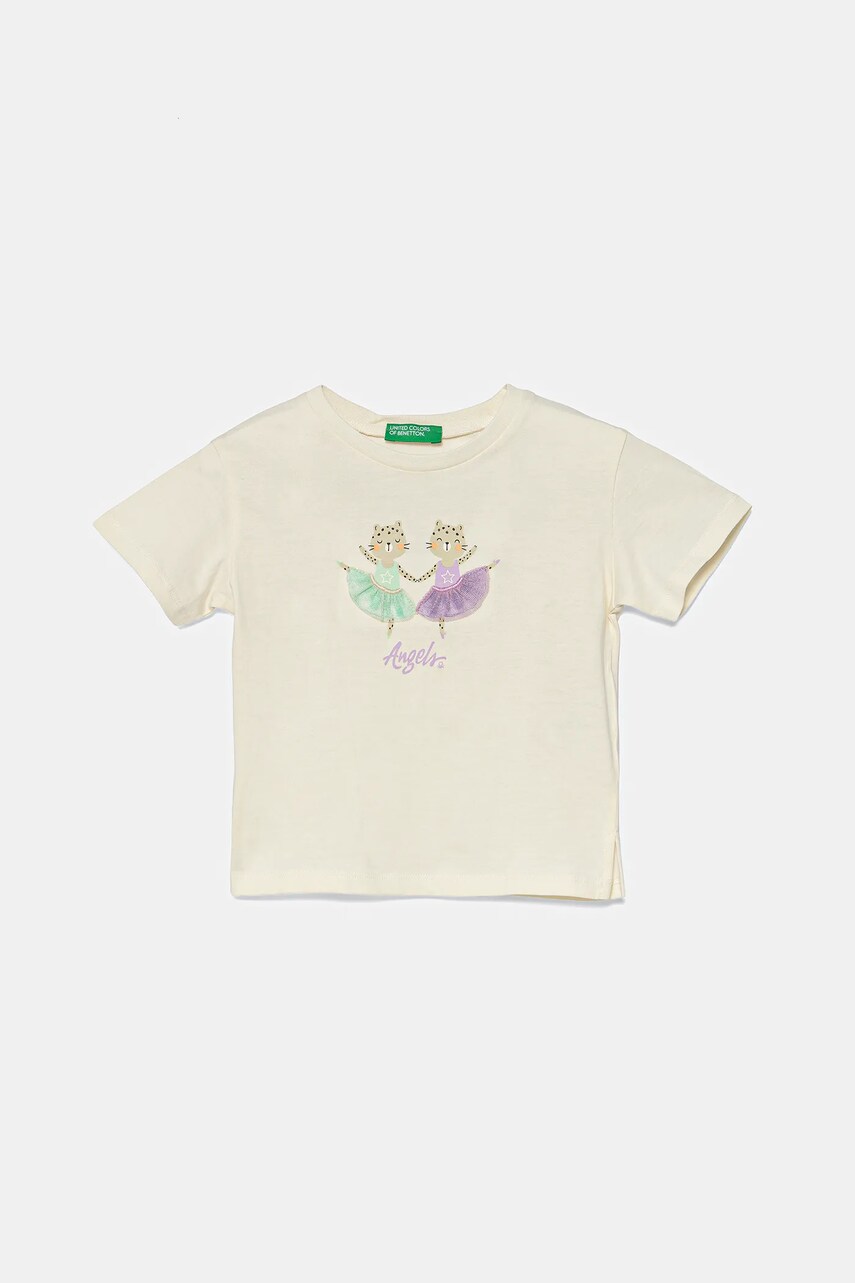 United Colors of Benetton tricou de bumbac pentru copii culoarea bej, 3I1XG10I4