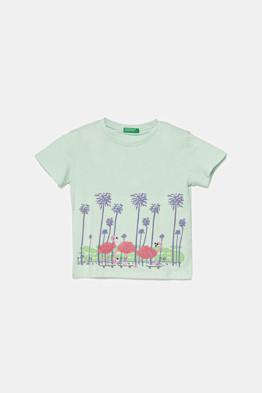 Levně Dětské bavlněné tričko United Colors of Benetton tyrkysová barva, 3I1XG10I4