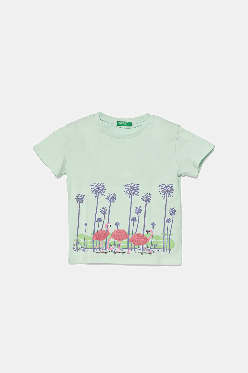 United Colors of Benetton tricou de bumbac pentru copii culoarea turcoaz, 3I1XG10I4