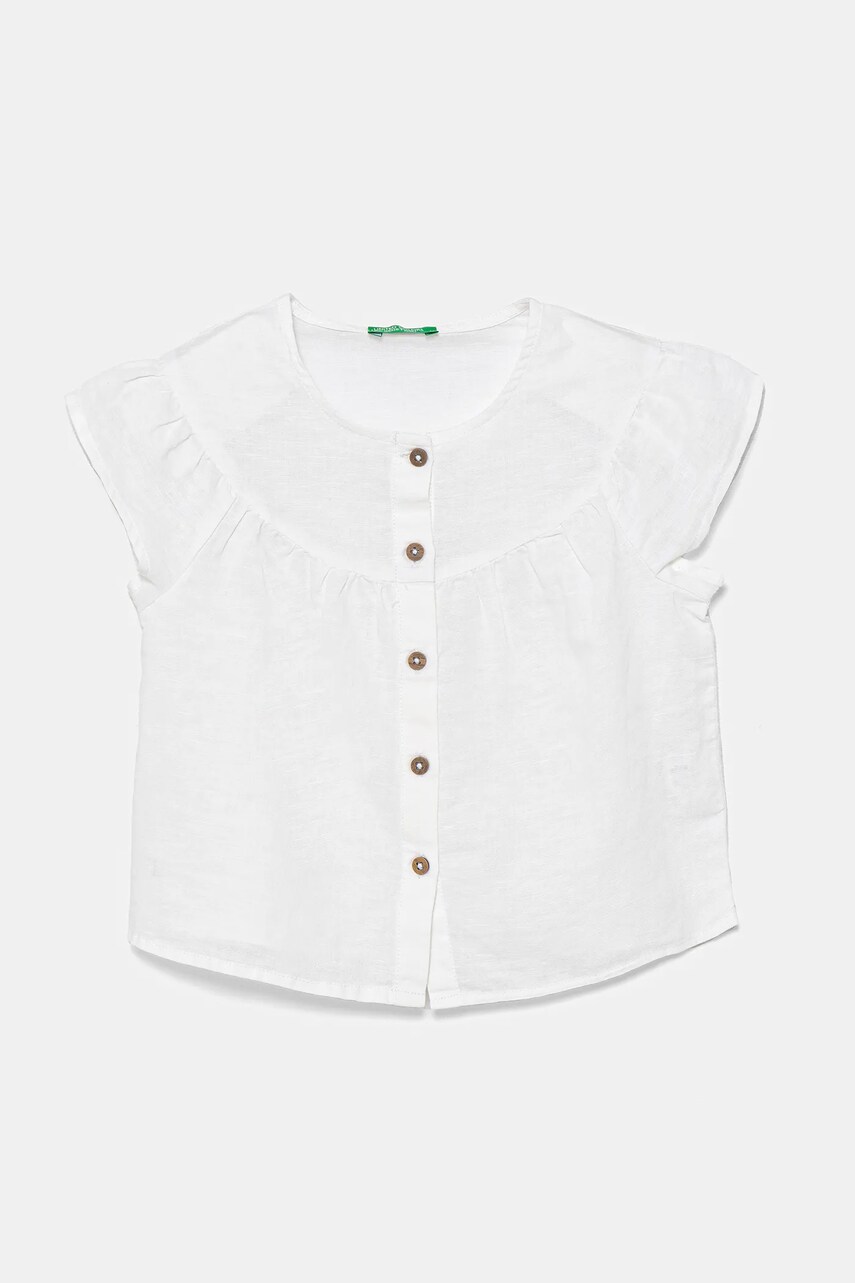 United Colors of Benetton cămașă de in pentru copii culoarea alb, 5IPVGQ02E
