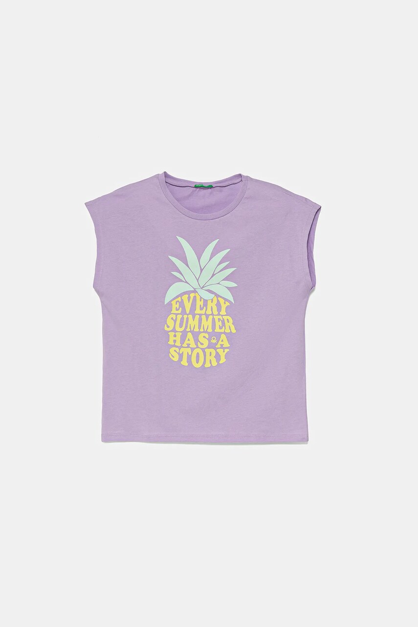 United Colors of Benetton tricou de bumbac pentru copii culoarea violet, 3JERC10PB