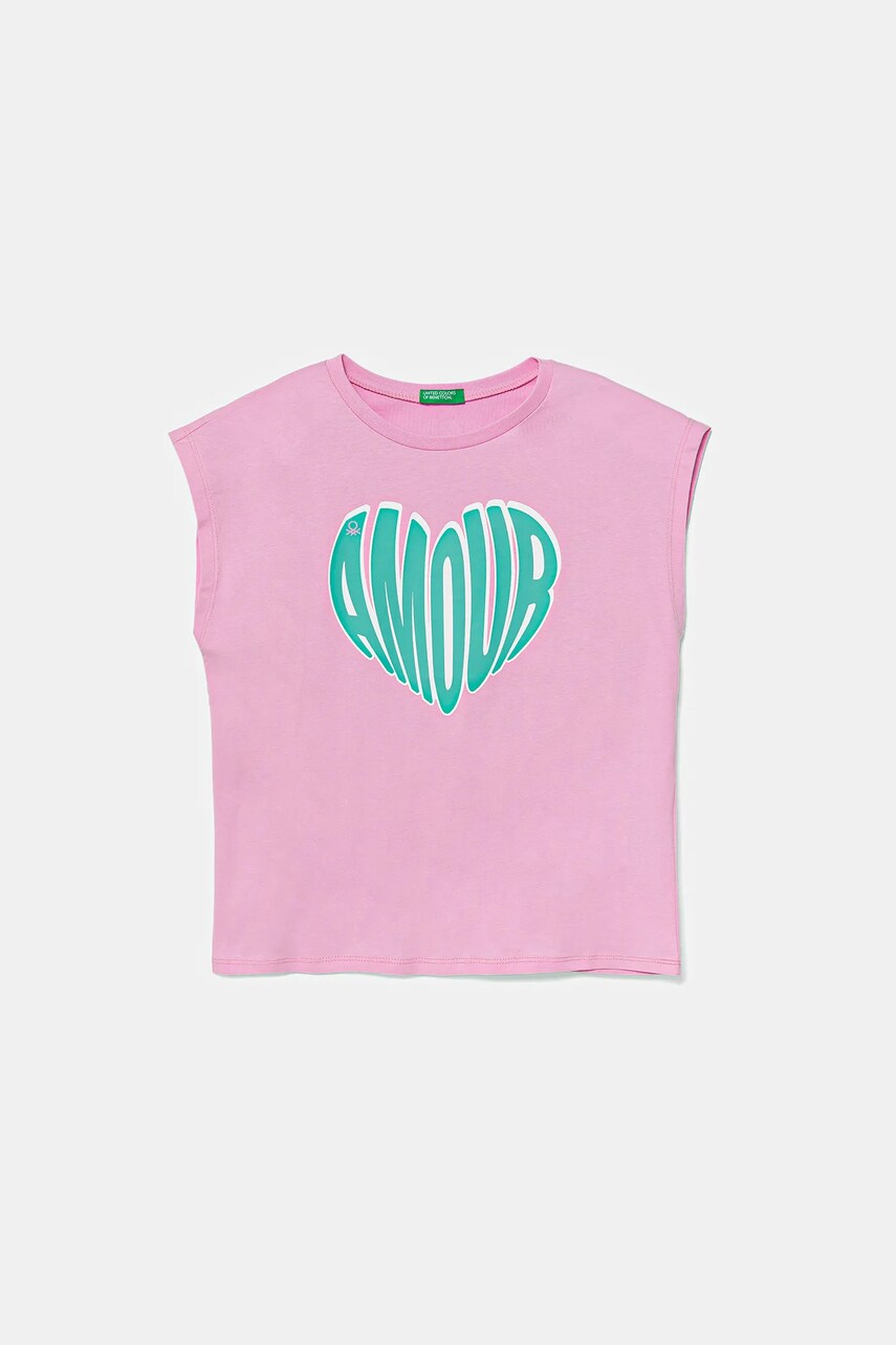 United Colors of Benetton tricou de bumbac pentru copii culoarea roz, 3JERC10PB