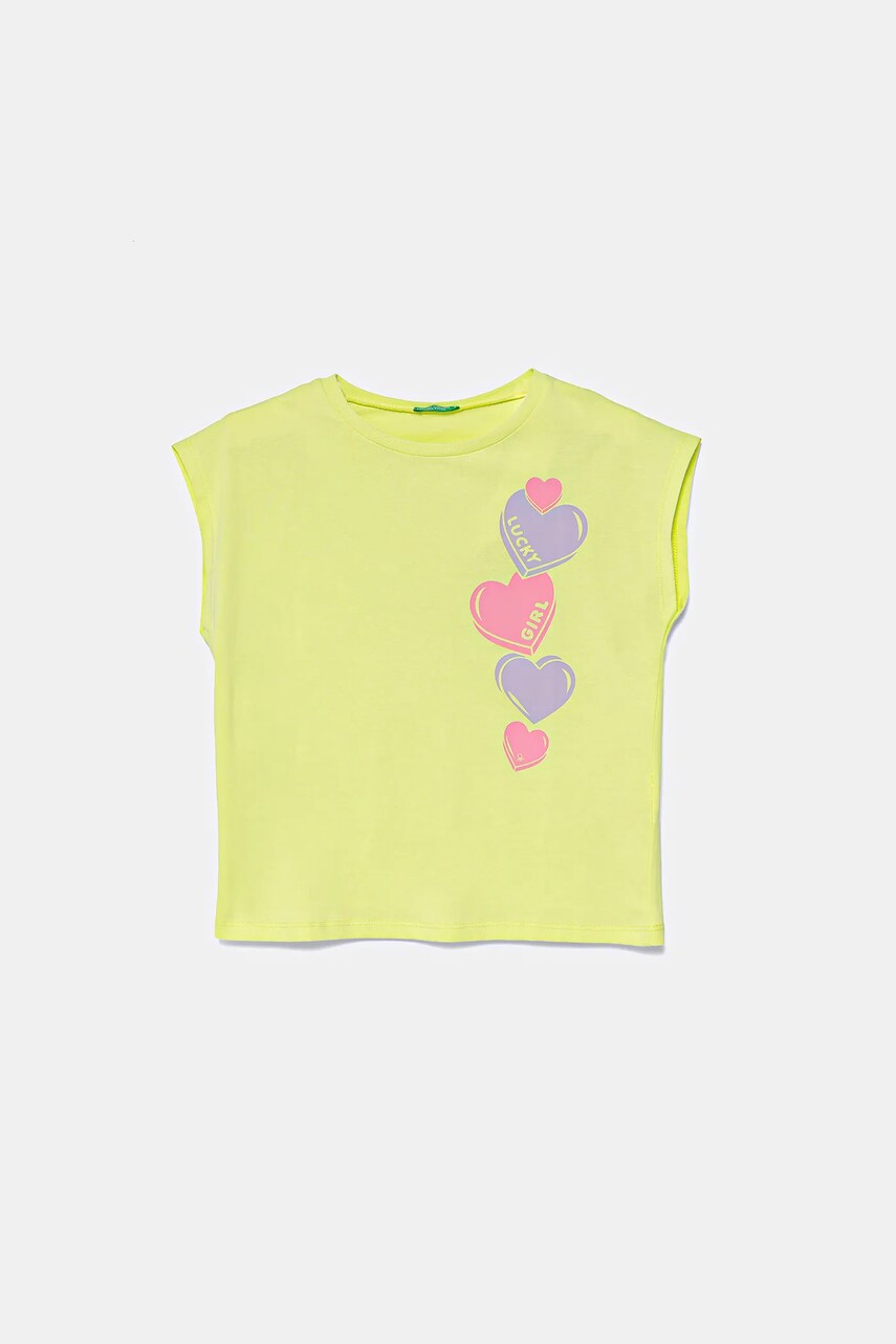 United Colors of Benetton tricou de bumbac pentru copii culoarea verde, 3JERC10PB