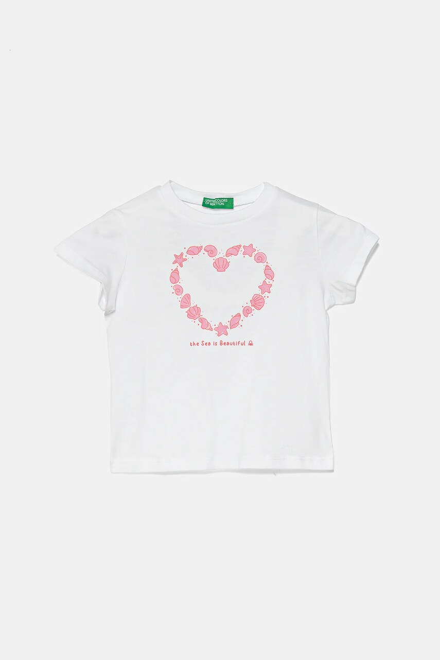 United Colors of Benetton tricou de bumbac pentru copii culoarea alb, 3JERG10J3