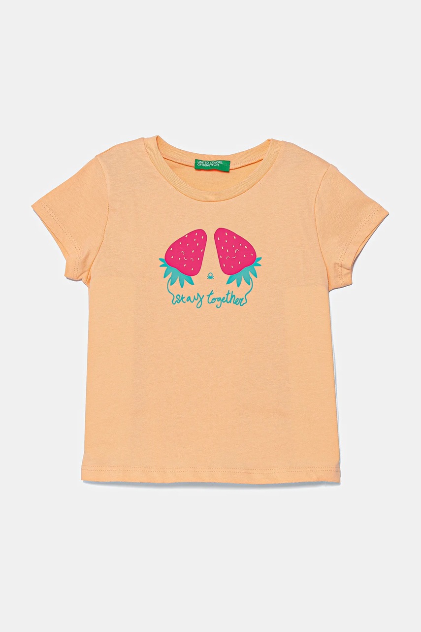 United Colors of Benetton tricou de bumbac pentru copii culoarea portocaliu, 3JERG10J3