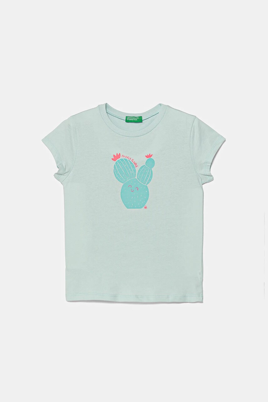 Levně Dětské bavlněné tričko United Colors of Benetton tyrkysová barva, 3JERG10J3