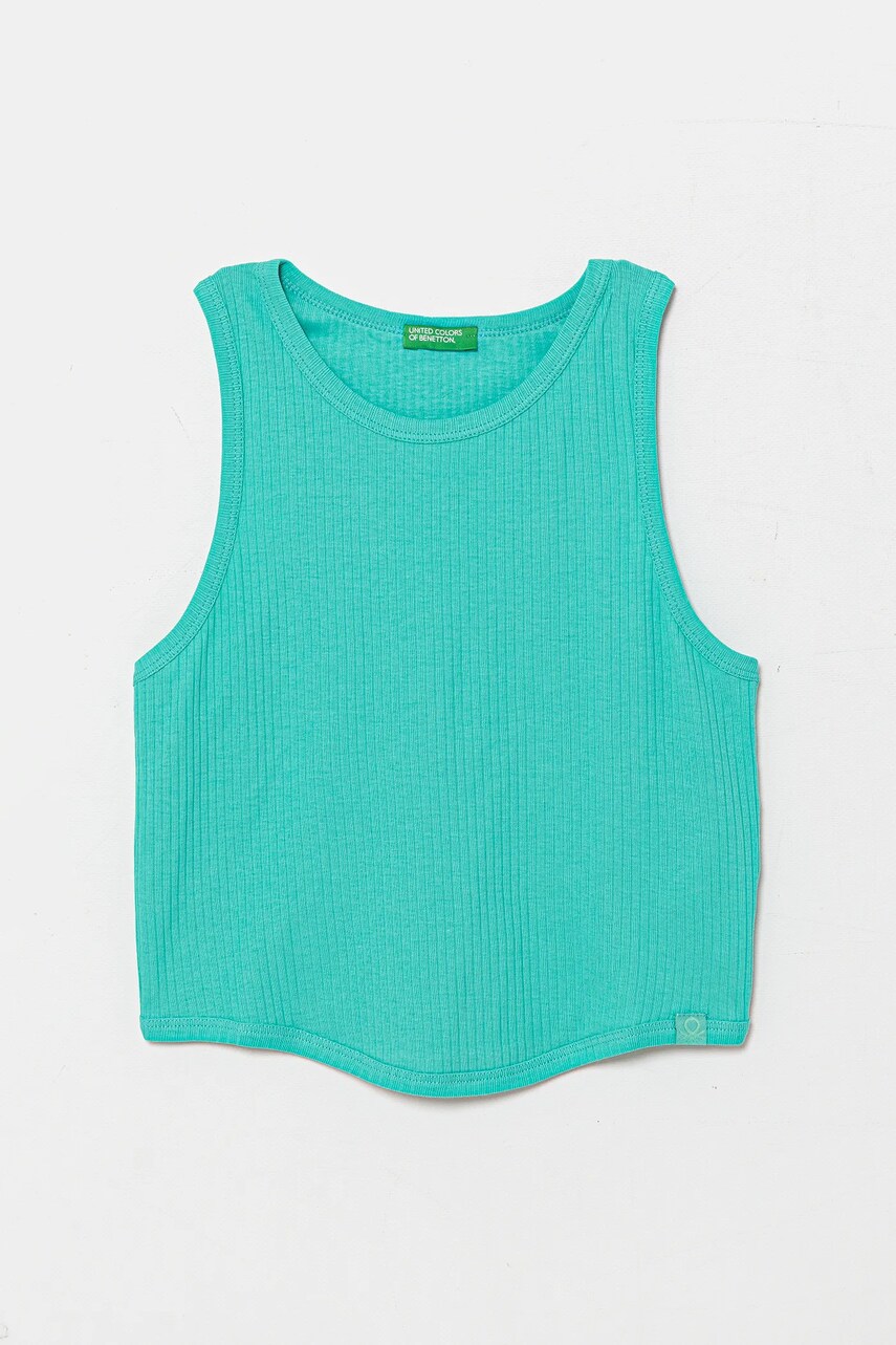 United Colors of Benetton top din bumbac pentru copii culoarea turcoaz, 31H3CH01F