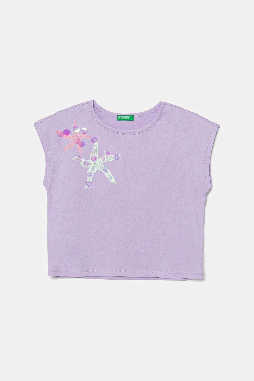United Colors of Benetton tricou de bumbac pentru copii culoarea violet, 3I1XC10P0