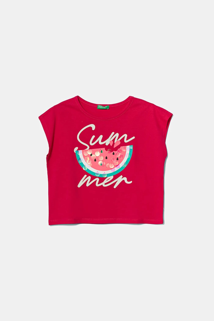 United Colors of Benetton tricou de bumbac pentru copii culoarea roz, 3I1XC10P0