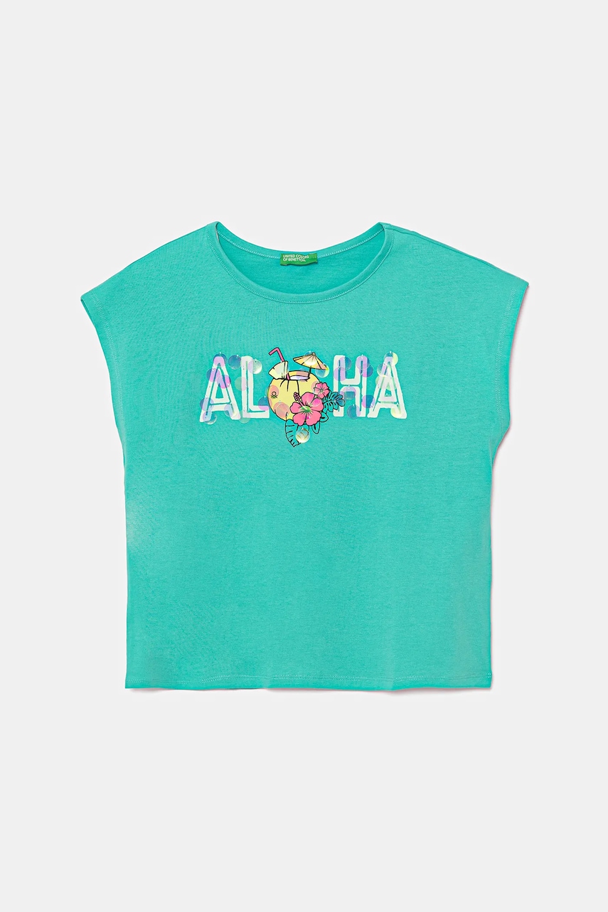 United Colors of Benetton tricou de bumbac pentru copii culoarea turcoaz, 3I1XC10P0