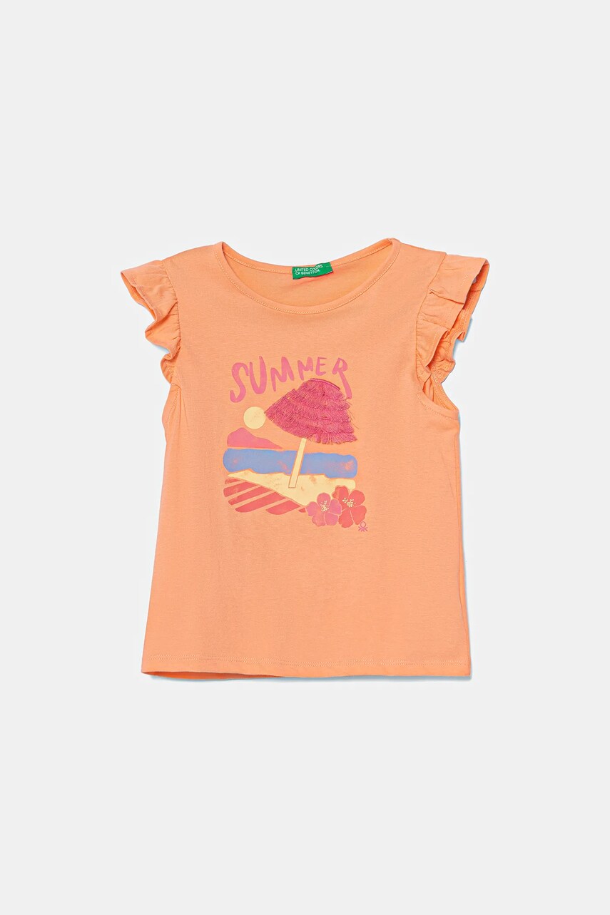 United Colors of Benetton tricou de bumbac pentru copii culoarea portocaliu, 3I1XG10JK