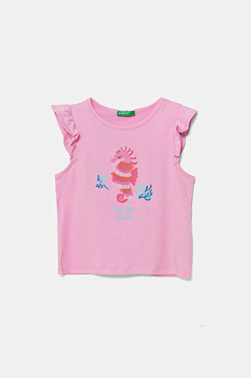 United Colors of Benetton tricou de bumbac pentru copii culoarea roz, 3I1XG10JK