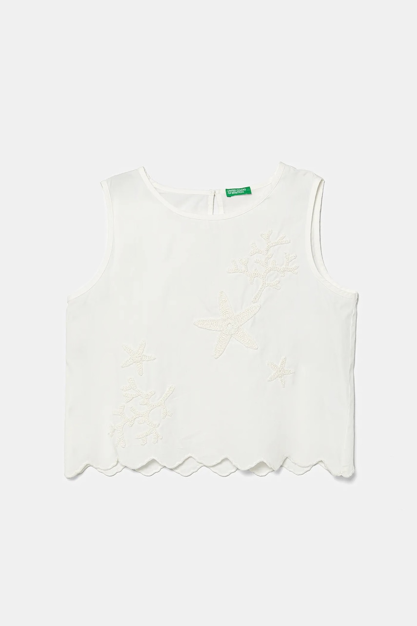 United Colors of Benetton bluză de bumbac pentru copii culoarea alb, neted, 5Q2LCH00E