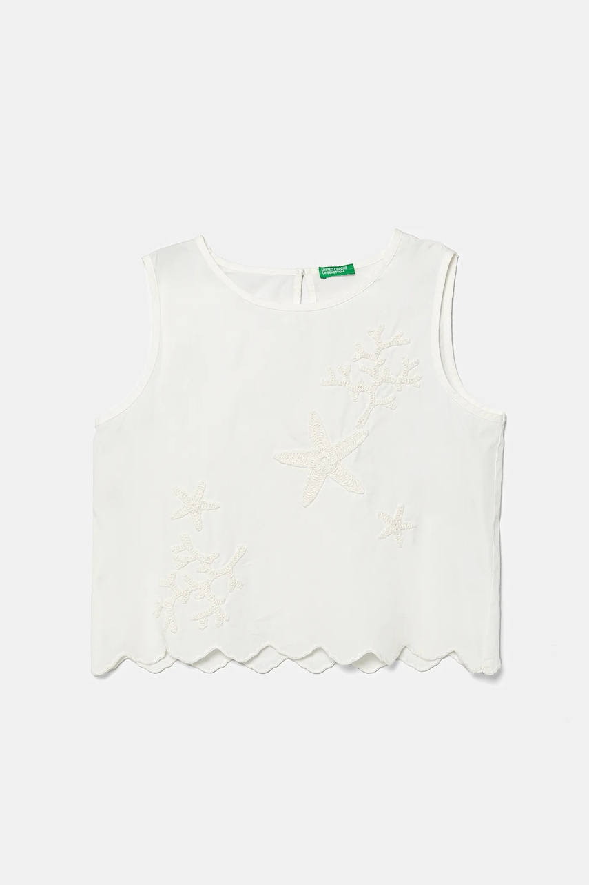 United Colors of Benetton bluză de bumbac pentru copii culoarea alb, neted, 5Q2LCH00E