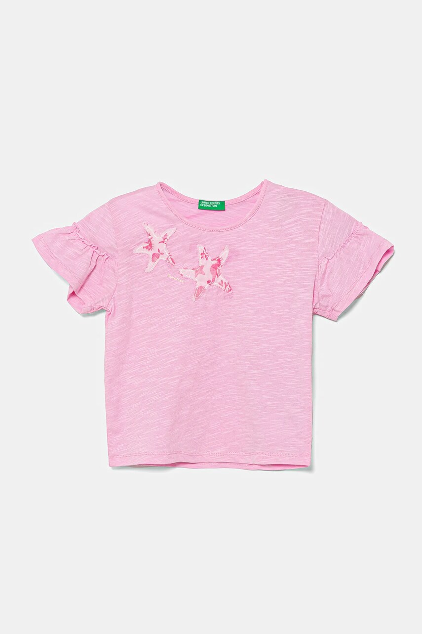 United Colors of Benetton tricou de bumbac pentru copii culoarea roz, 38V4G10JI