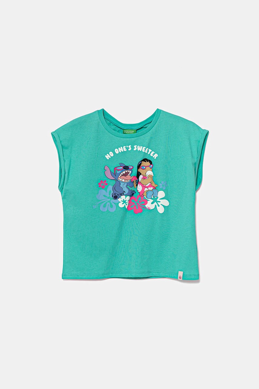United Colors of Benetton tricou de bumbac pentru copii x Disney culoarea turcoaz, 3JERC10P2