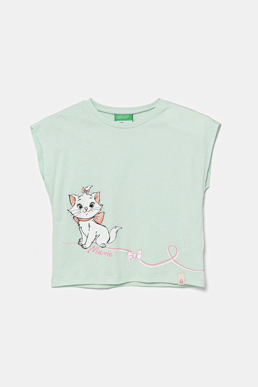Levně Dětské bavlněné tričko United Colors of Benetton zelená barva, 3JERG10JC