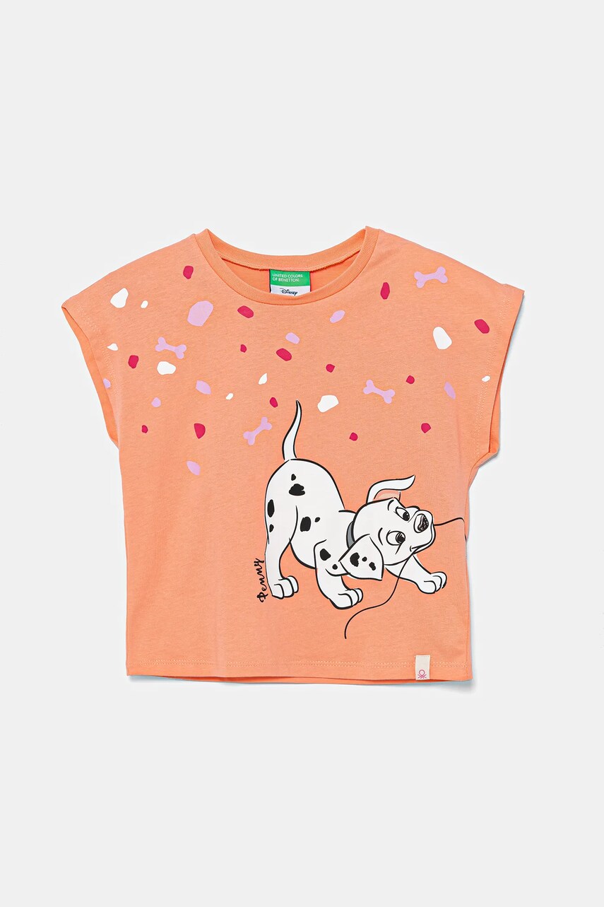 United Colors of Benetton tricou de bumbac pentru copii culoarea portocaliu, 3JERG10JC