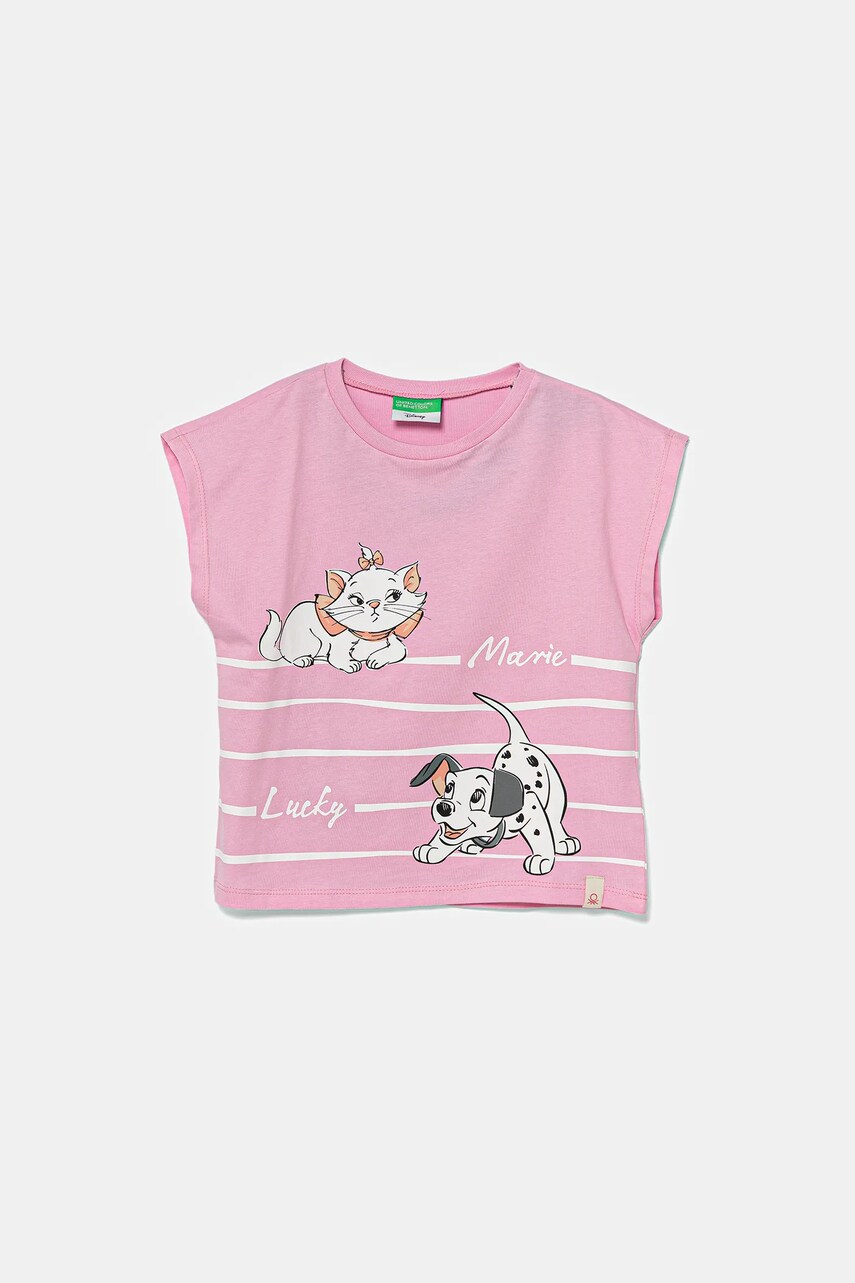 United Colors of Benetton tricou de bumbac pentru copii culoarea roz, 3JERG10JC