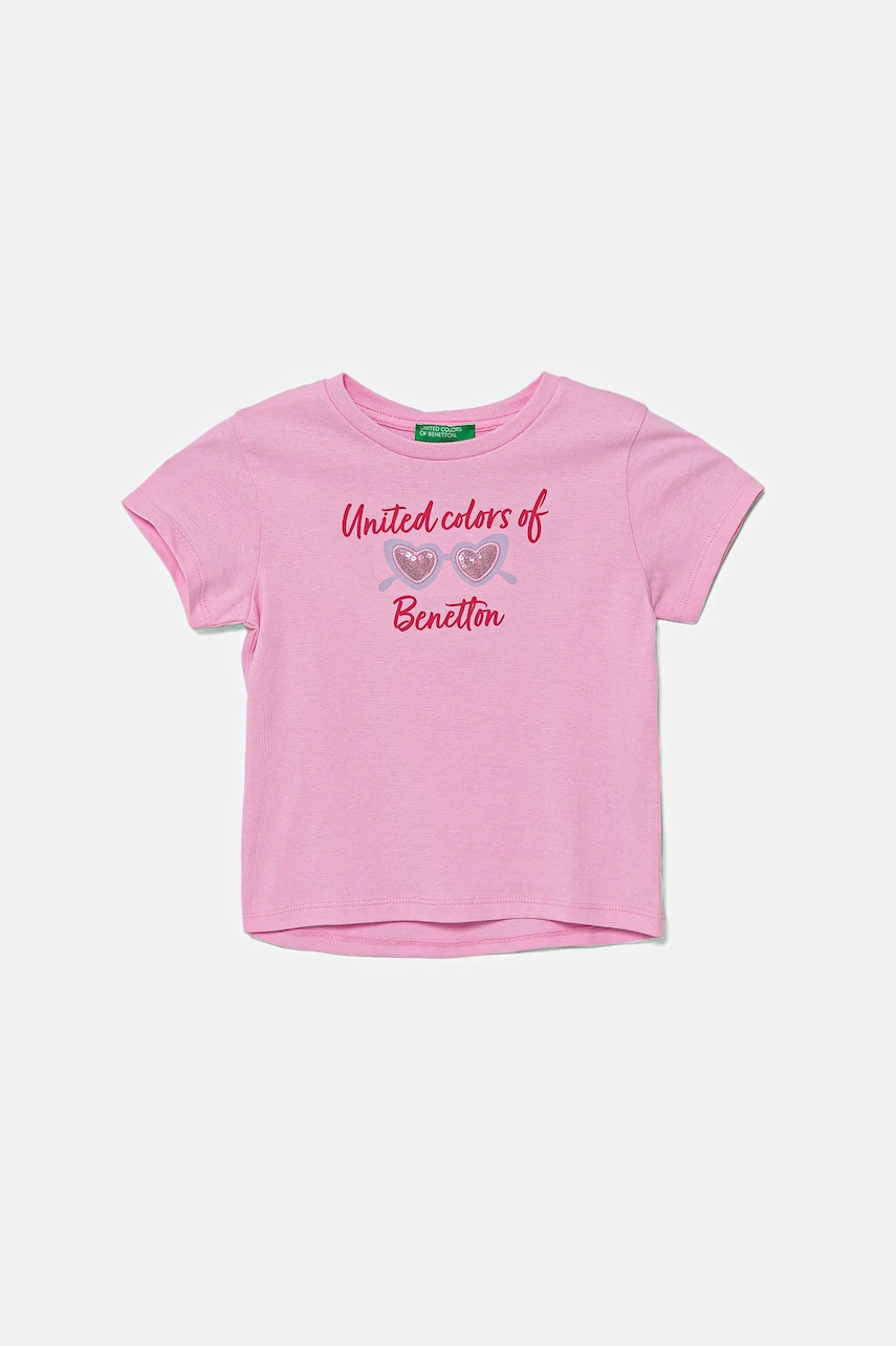 United Colors of Benetton tricou de bumbac pentru copii culoarea roz, 3I1XG10JB