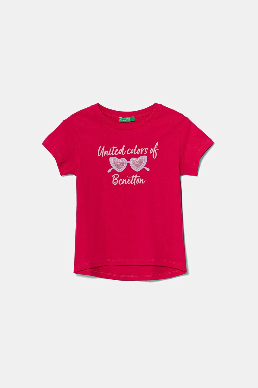 United Colors of Benetton tricou de bumbac pentru copii culoarea roz, 3I1XG10JB