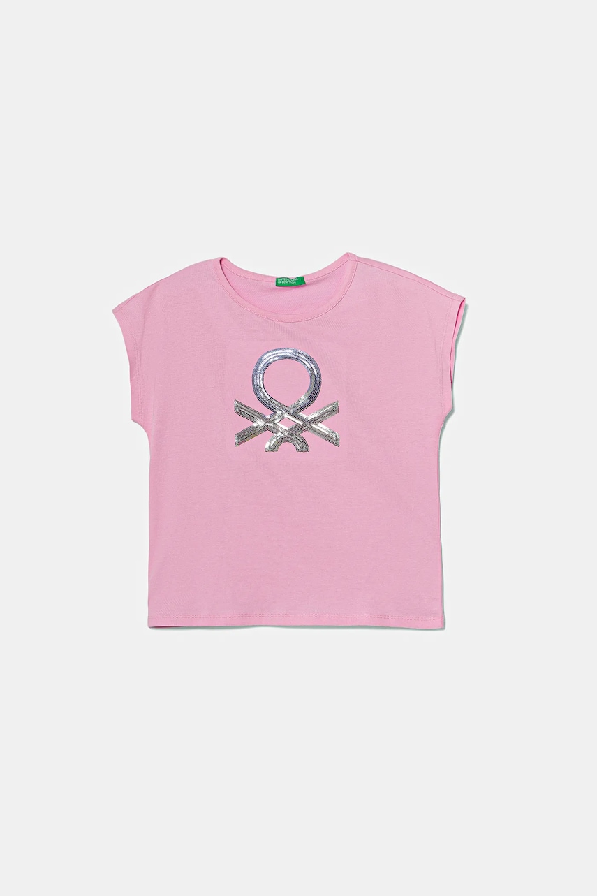 United Colors of Benetton tricou de bumbac pentru copii culoarea roz, 3I1XC10P1