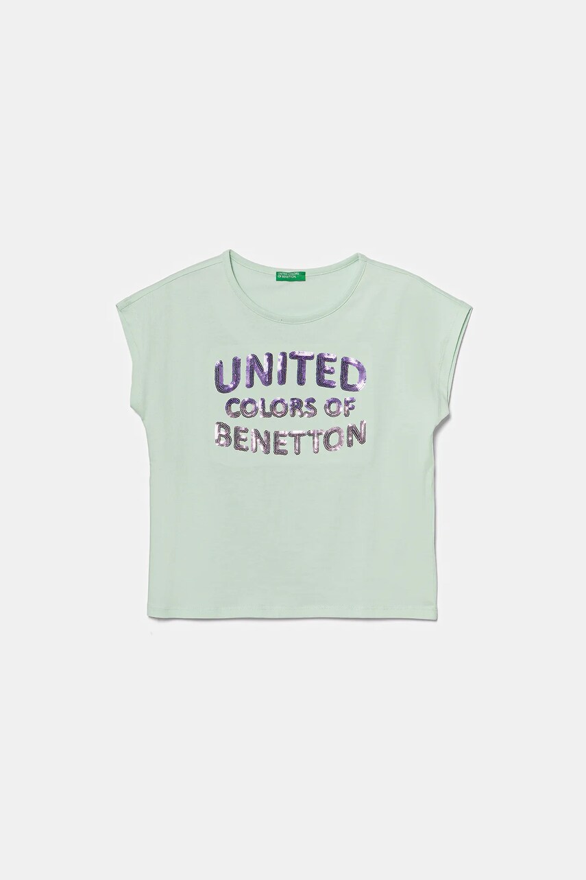 United Colors of Benetton tricou de bumbac pentru copii culoarea turcoaz, 3I1XC10P1