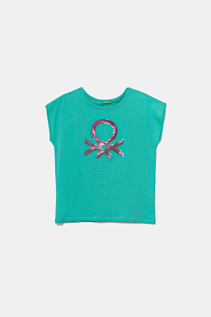 United Colors of Benetton tricou de bumbac pentru copii culoarea turcoaz, 3I1XC10P1