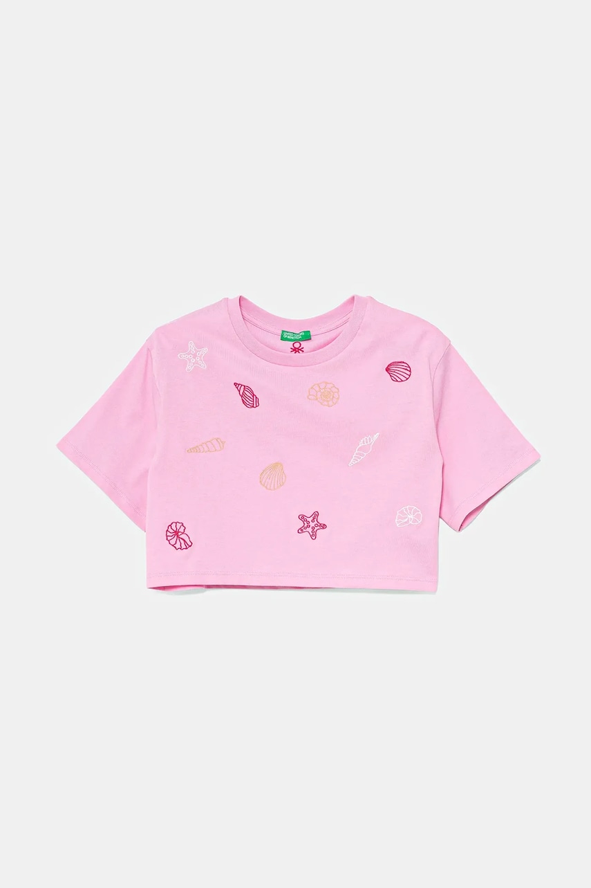 United Colors of Benetton tricou de bumbac pentru copii culoarea roz, 3096C10PC