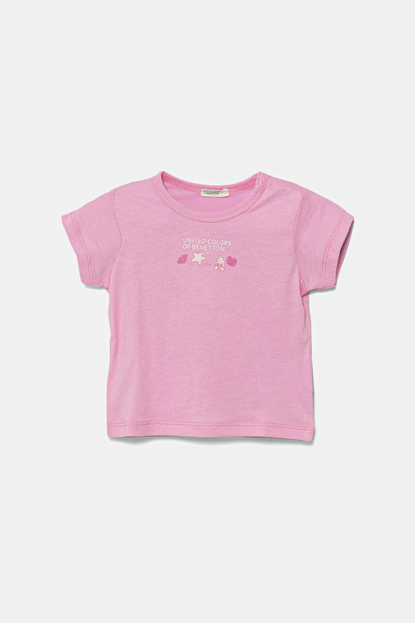 United Colors of Benetton tricou din bumbac pentru bebeluși culoarea roz, 3I1XA1067