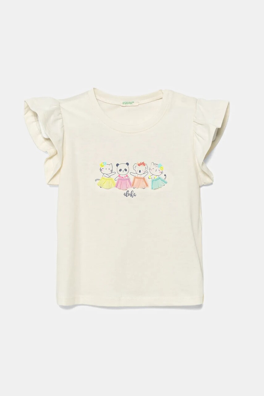 United Colors of Benetton tricou din bumbac pentru bebelusi culoarea bej, 3096A106F