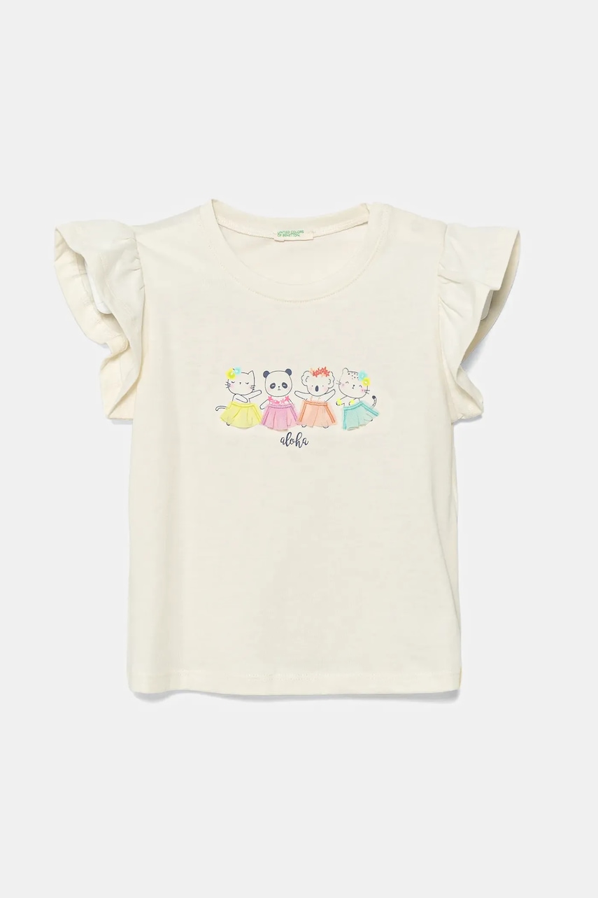 United Colors of Benetton tricou din bumbac pentru bebelusi culoarea bej, 3096A106F