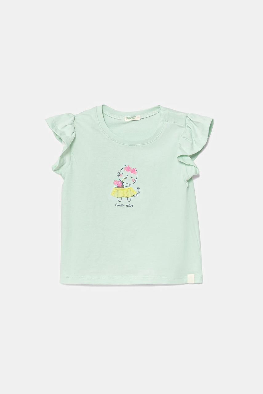 United Colors of Benetton tricou din bumbac pentru bebelusi culoarea verde, 3096A106F