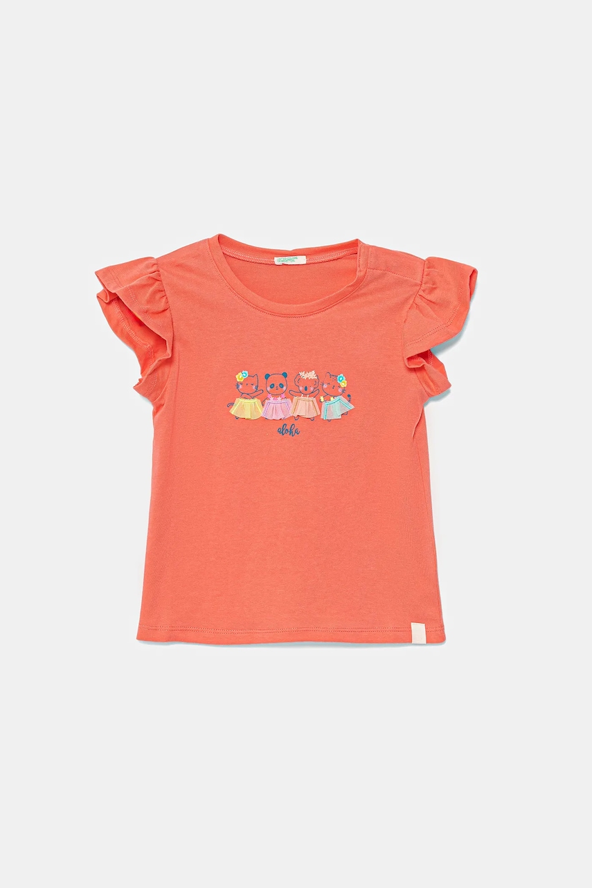 United Colors of Benetton tricou din bumbac pentru bebelusi culoarea portocaliu, 3096A106F