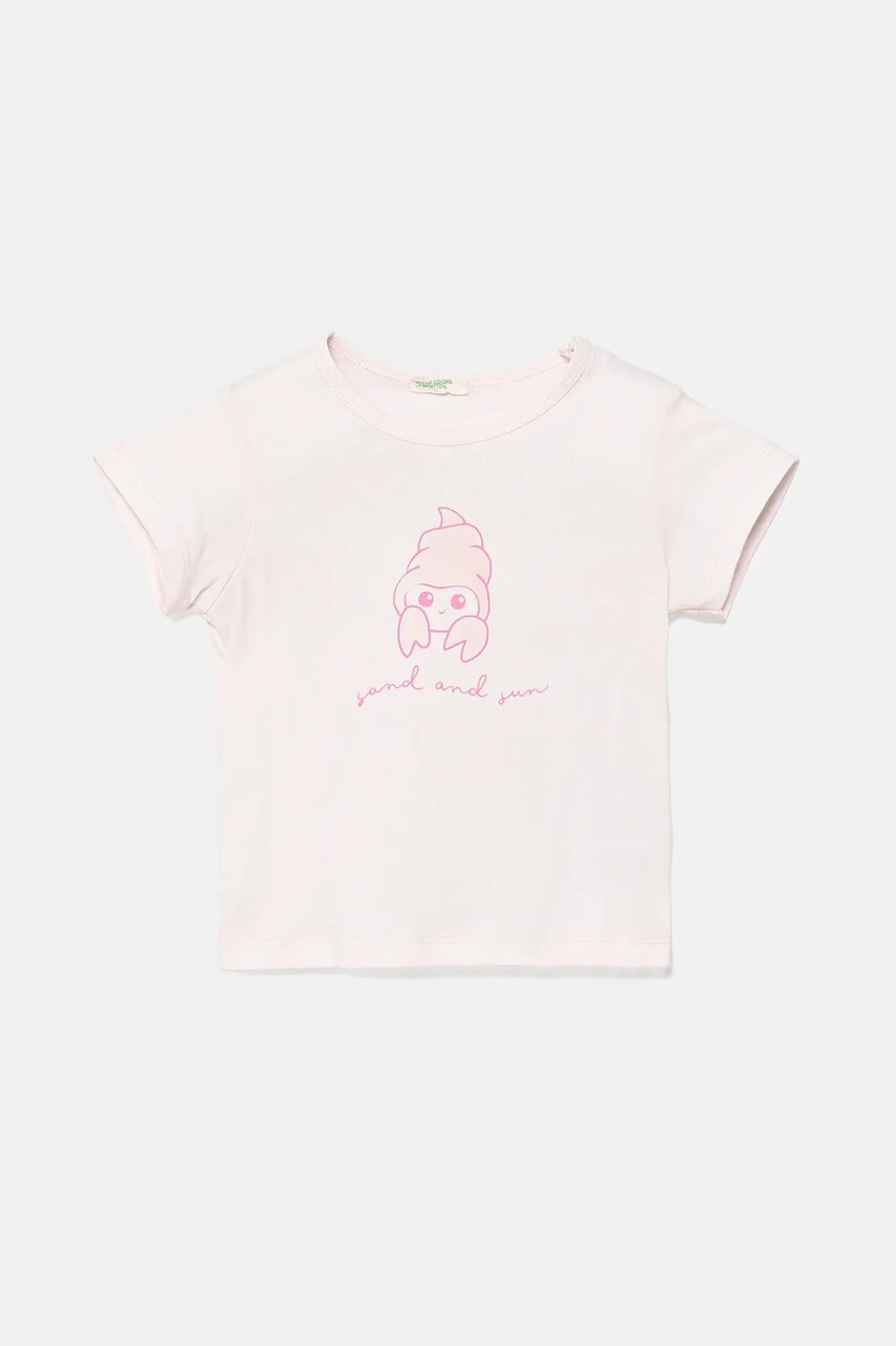 United Colors of Benetton tricou din bumbac pentru bebelusi culoarea roz, 3I1XA1069