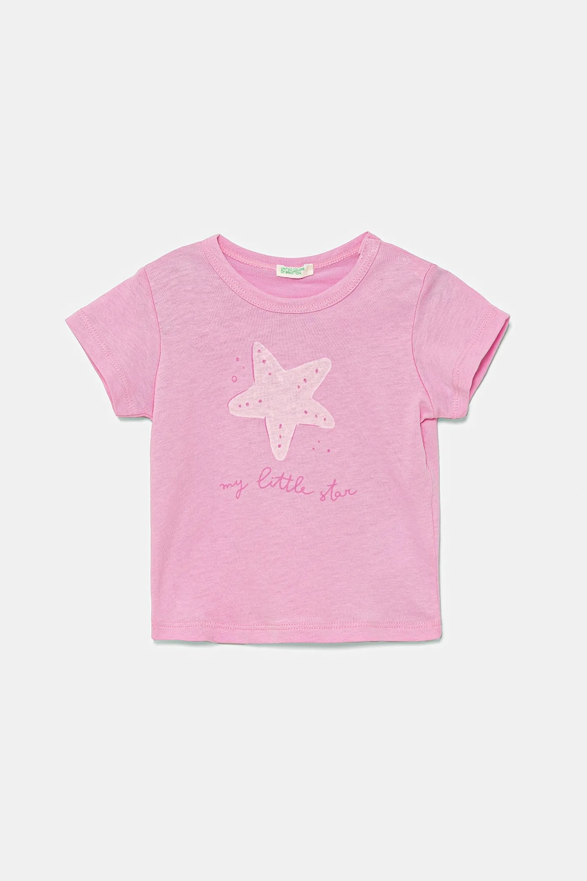 United Colors of Benetton tricou din bumbac pentru bebeluși culoarea roz, 3I1XA1069