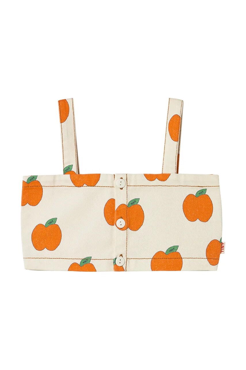 Tinycottons top din bumbac pentru copii APPLES CROP TOP culoarea bej, SS25-215