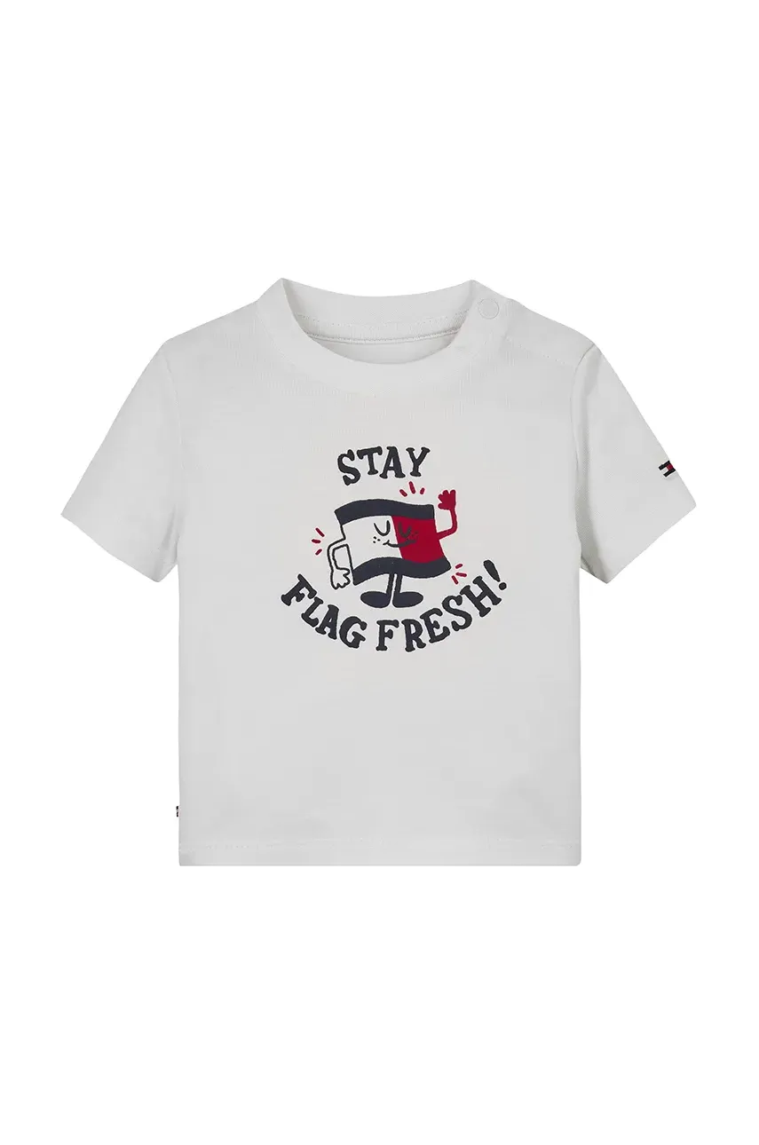 Levně Kojenecké tričko Tommy Hilfiger bílá barva, s potiskem, KN0KN01964