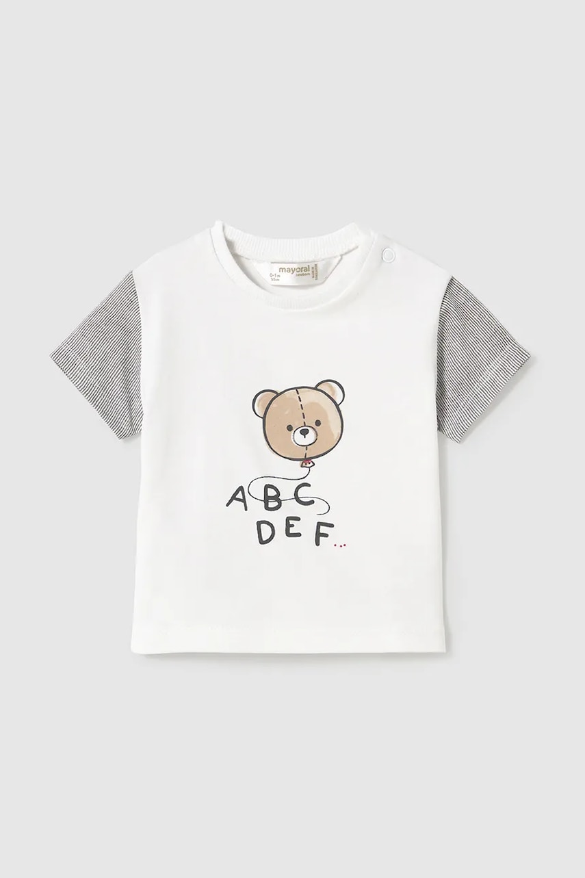 Mayoral Newborn tricou din bumbac pentru bebelusi culoarea alb, cu imprimeu, 1037 Mayoral Newborn tricou din bumbac pentru bebelusi culoarea alb, cu imprimeu, 1037