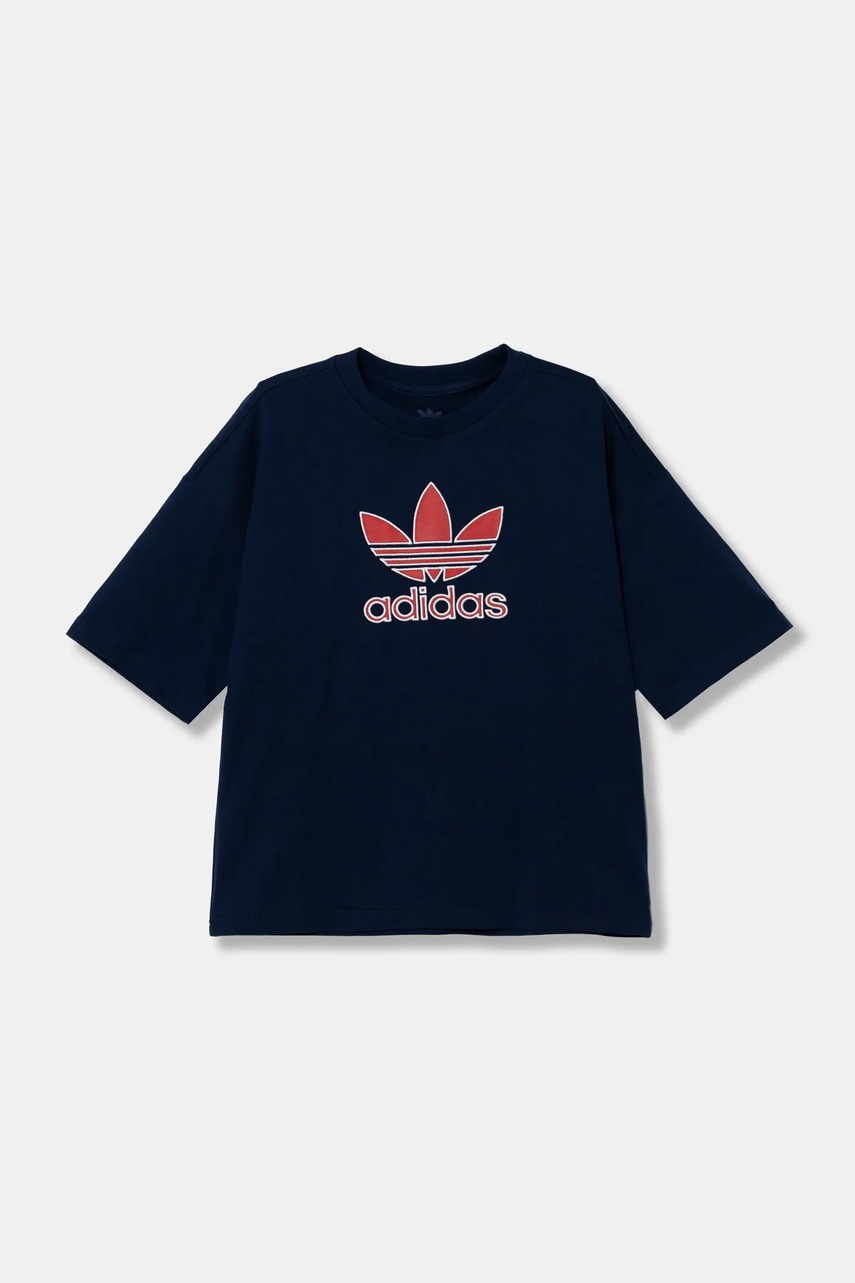 Детская хлопковая футболка adidas Originals цвет синий с аппликацией JC9117 Детская хлопковая футболка adidas Originals цвет синий с аппликацией JC9117